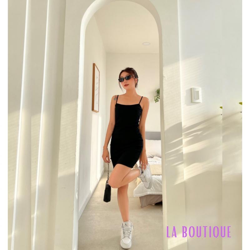 Đầm body 2 dây basic sexy co giãn 4 chiều tay ngắn đi chơi đi dạo phố La Boutique